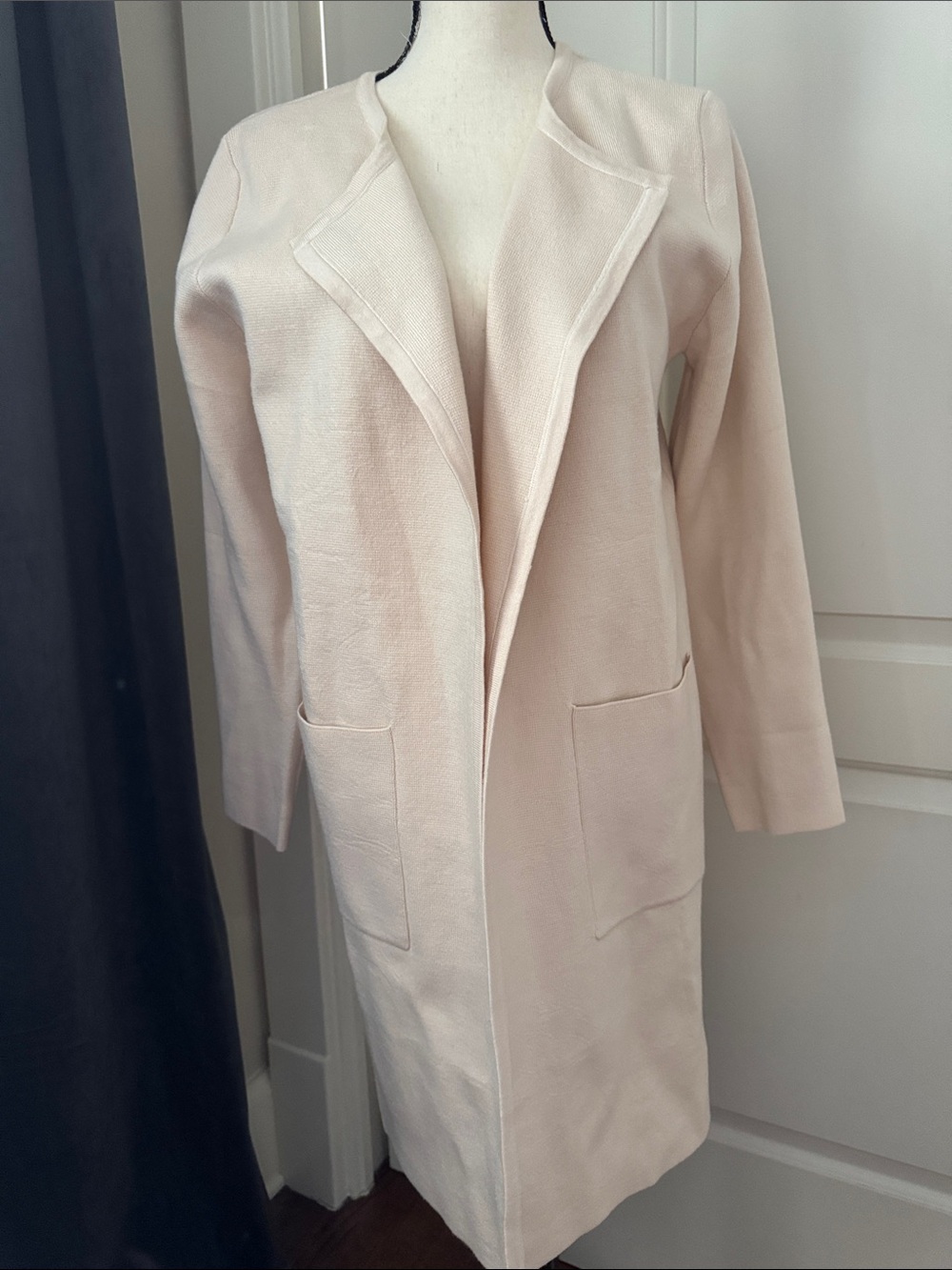 Light Beige Open-Front Trench Coat with Patch Pockets